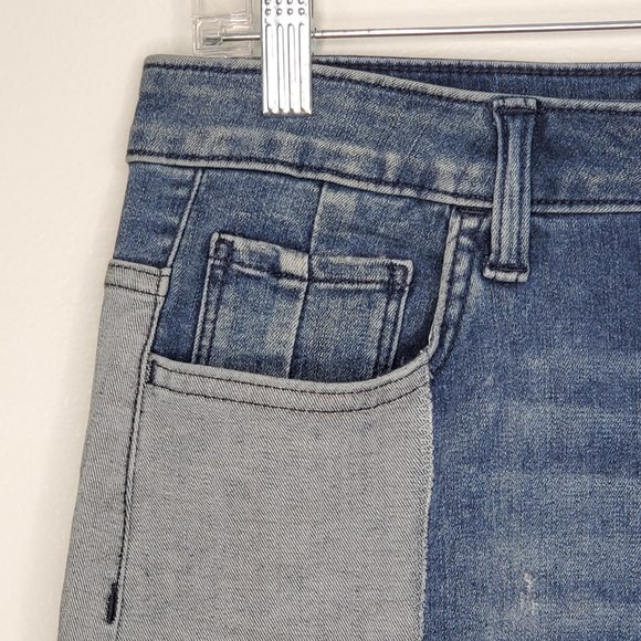 Libby Edelman Light Medium Wash Color Block Stretchy Denim Jean Skirt Size XS - Picture 4 of 13